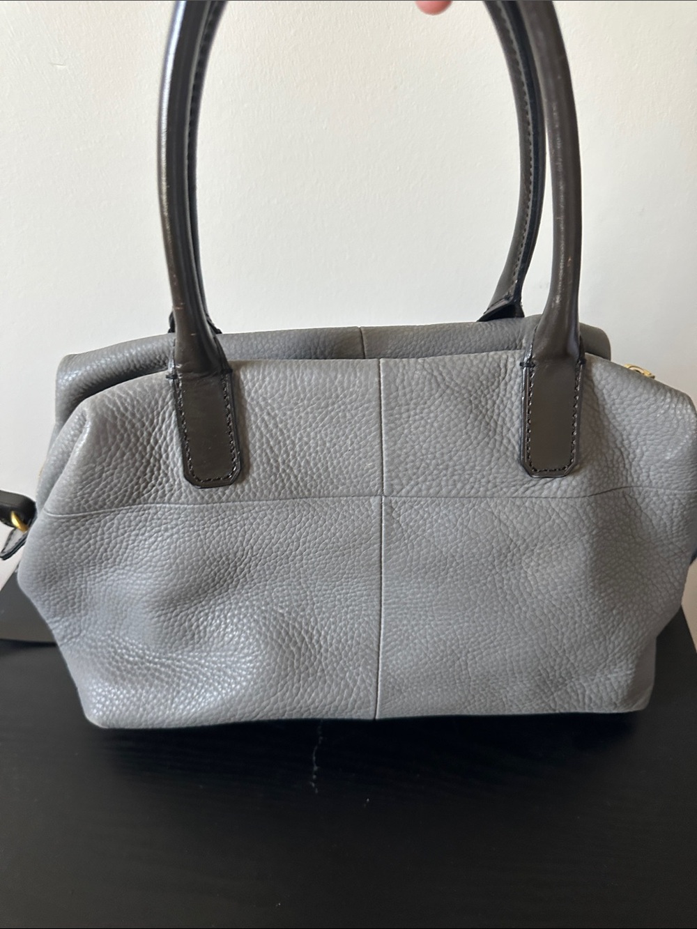 J. Crew Gray Leather Satchel with Dark Handles